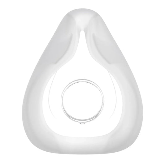 Close-up of a CPAP nasal mask silicone cushion, white background, sleep apnea accessory