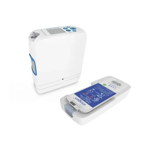 Portable oxygen concentrator device with detachable battery for respiratory support