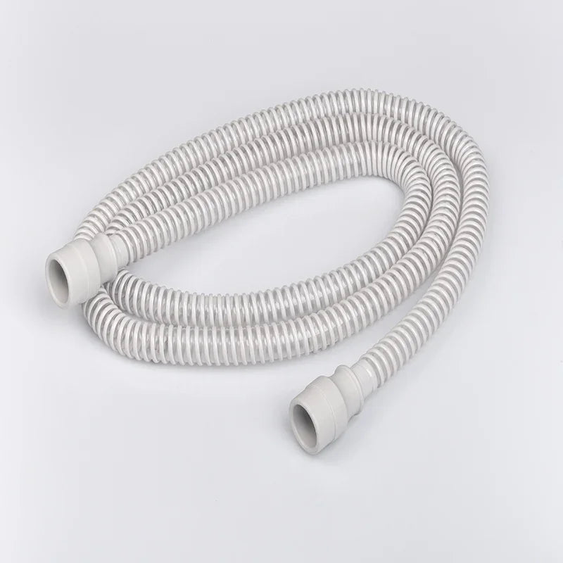 CPAP hose tube with ribbed design and universal connectors on a white background