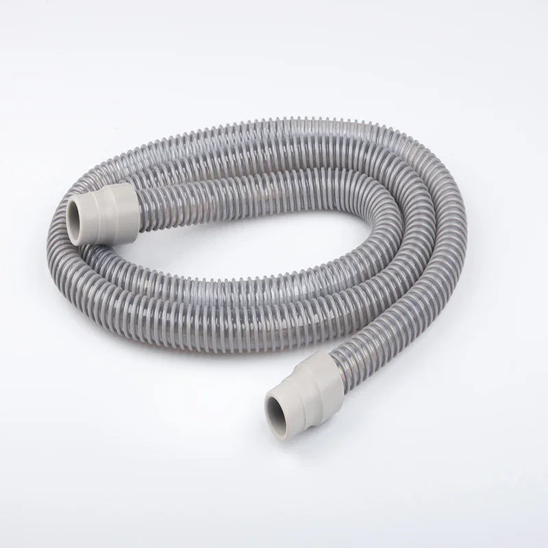 19mm CPAP hose with gray ribbed tubing and standard connectors on white background