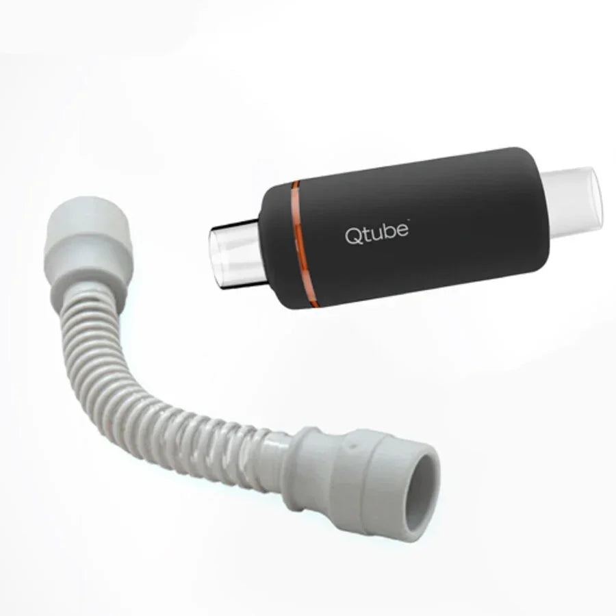 CPAP Qtube inline muffler with flexible hose for sleep apnea machines