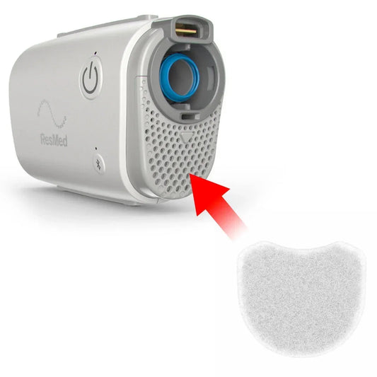 ResMed device with a filter on a white background