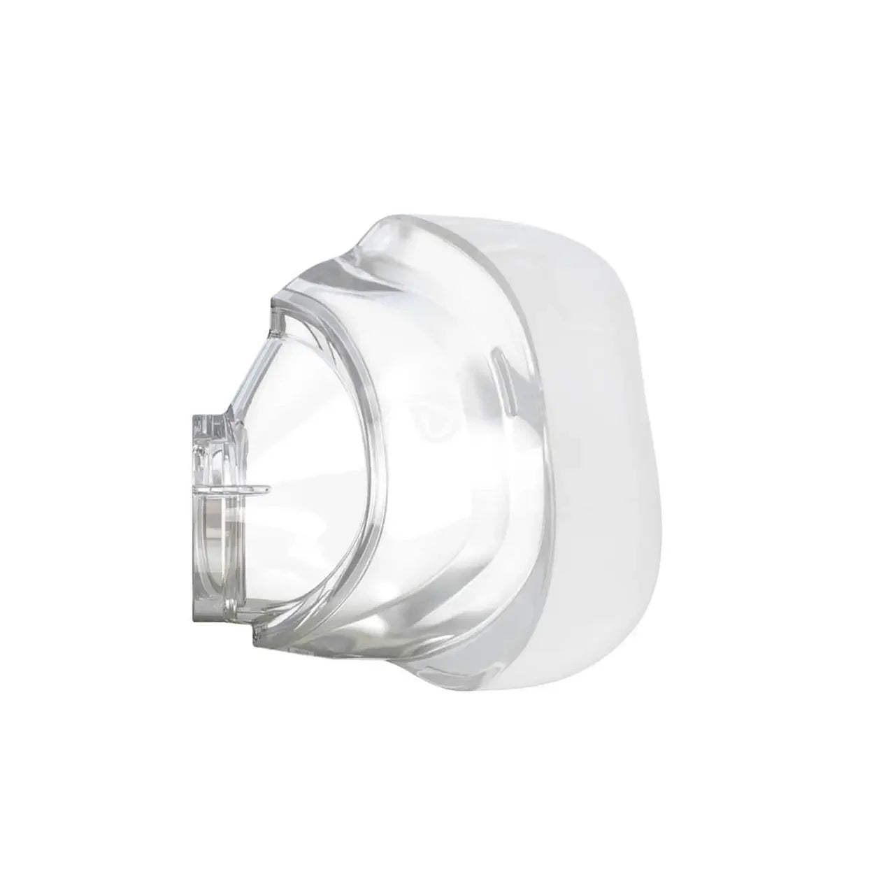 Clear silicone replacement cushion for nasal CPAP mask, isolated on white background