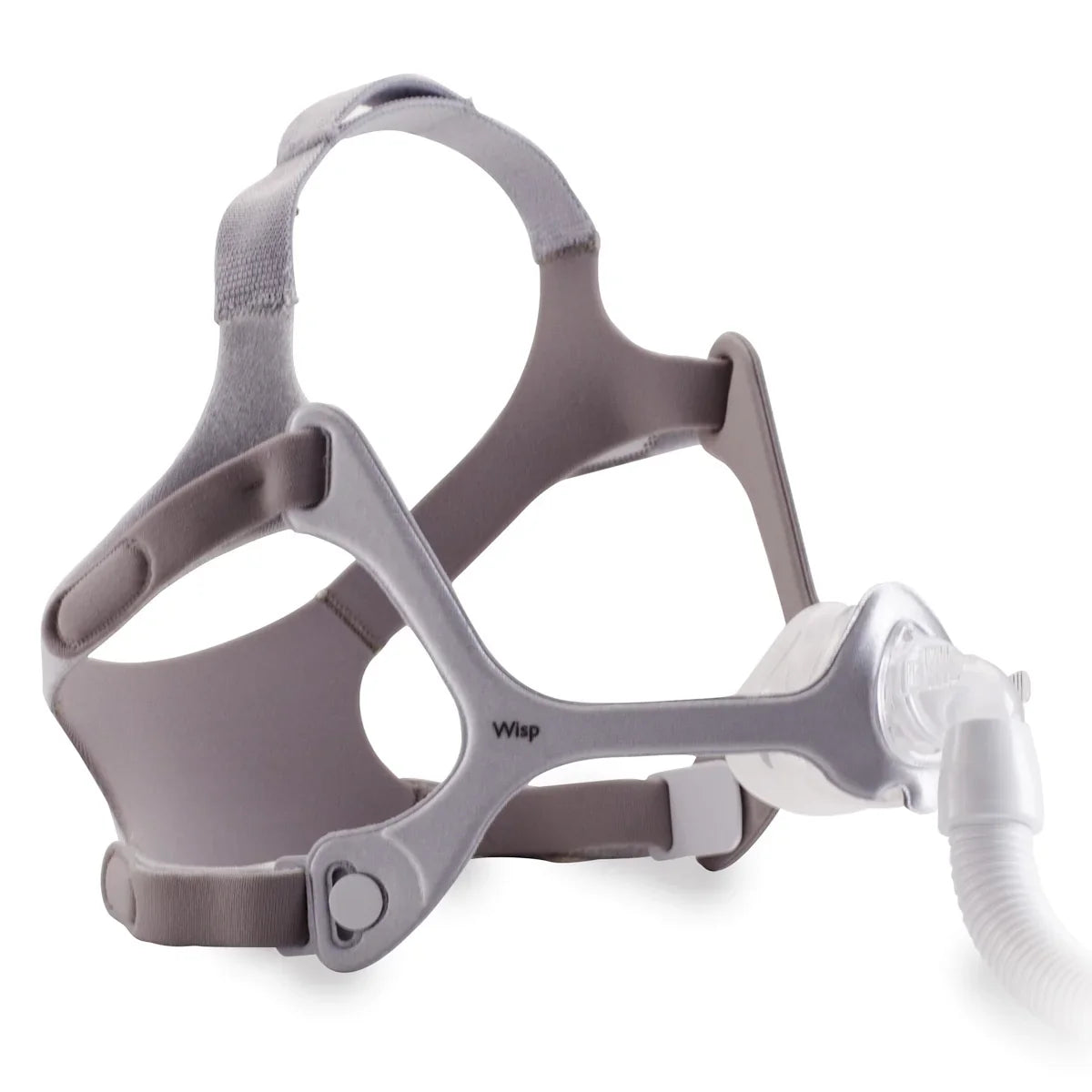 Wisp nasal CPAP mask with fabric frame and headgear for sleep apnea therapy