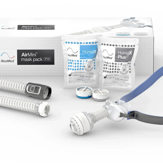 ResMed AirMini mask pack P10 with HumidX and HumidX Plus filters, CPAP hose and nasal mask for sleep apnea