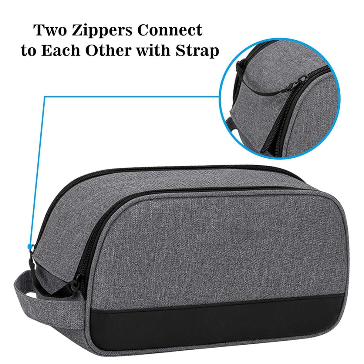 Gray CPAP bag with black bottom section, zippers, and strap on a white background.