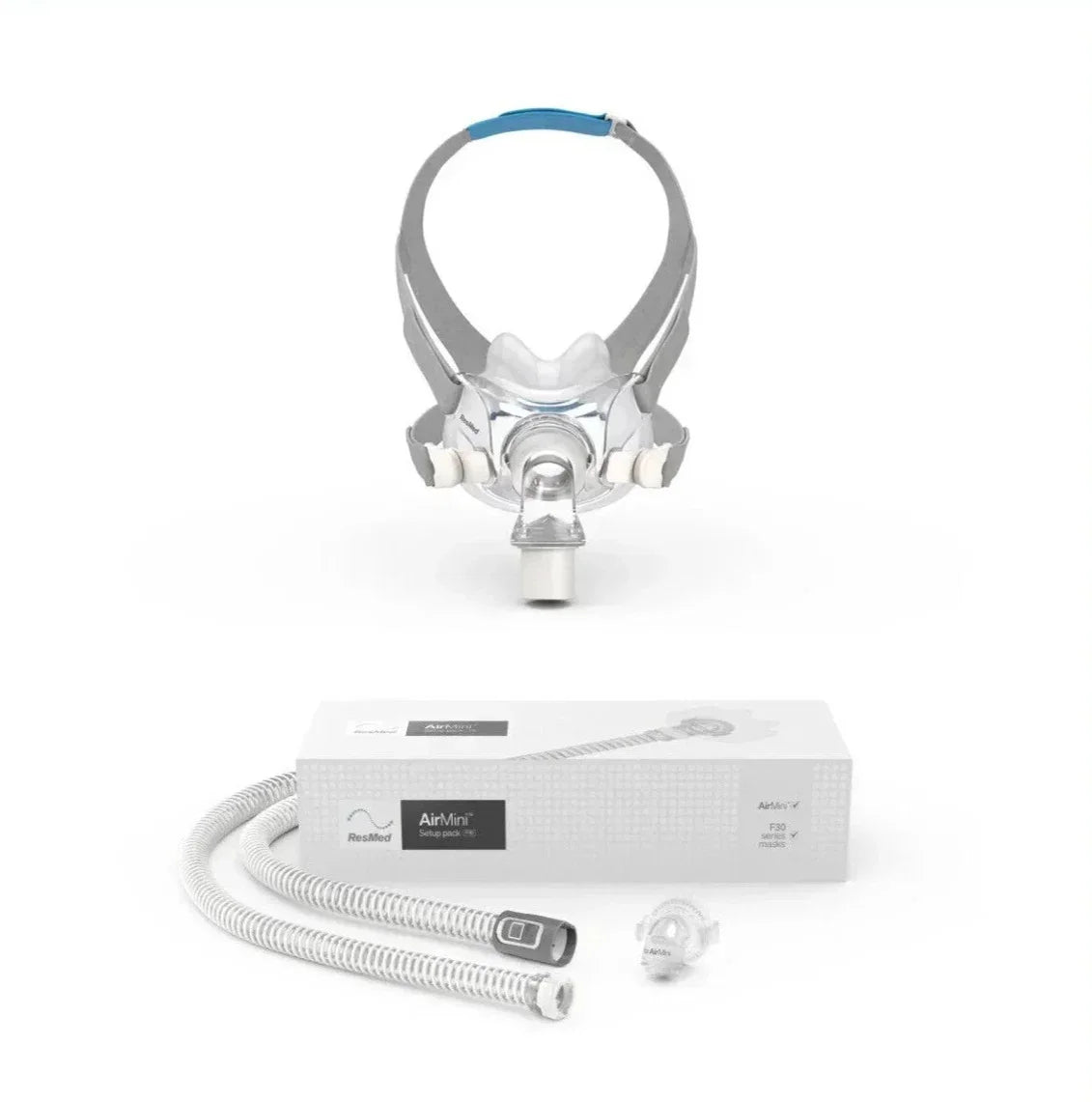 images of the F30 Air mini setup pack with the mask to show which mask is being used with the tube
