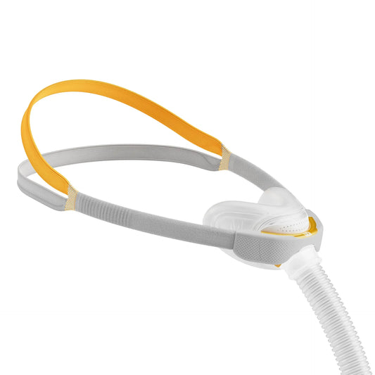 Fisher and Paykel Solo nasal CPAP mask left side view with tubing