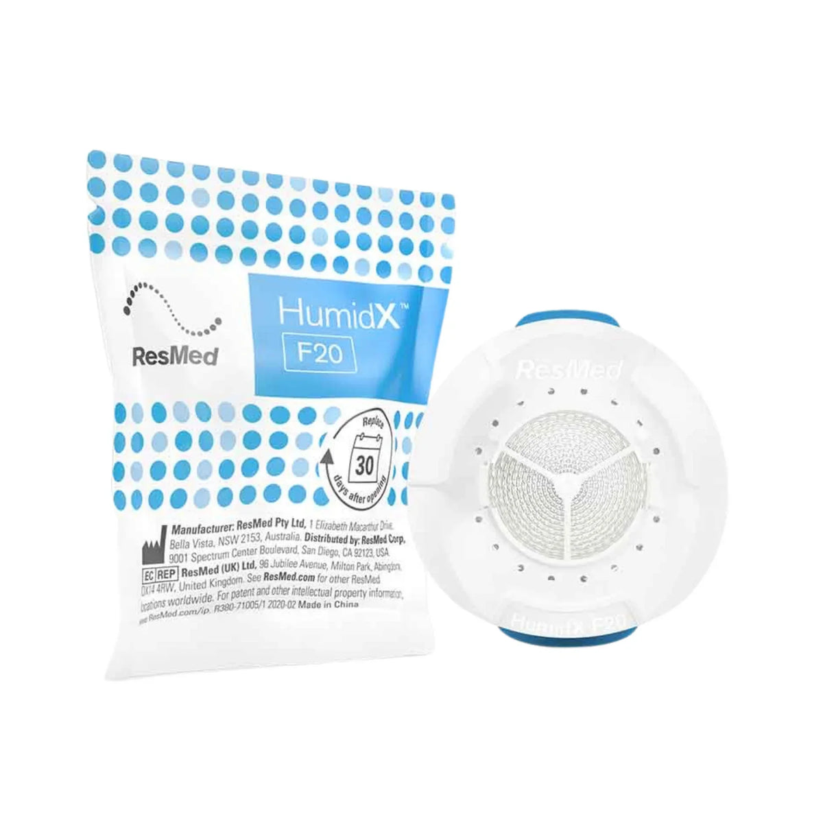 ResMed HumidX F20 waterless humidifier cartridge for AirMini CPAP therapy with AirFit F20 or AirTouch F20 masks