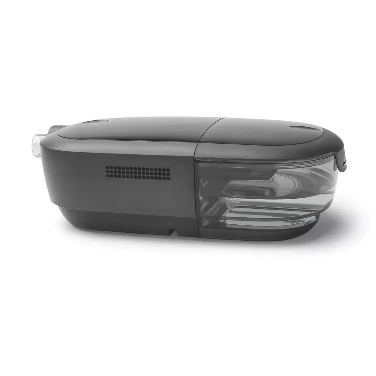 Black CPAP machine Side View on White Background