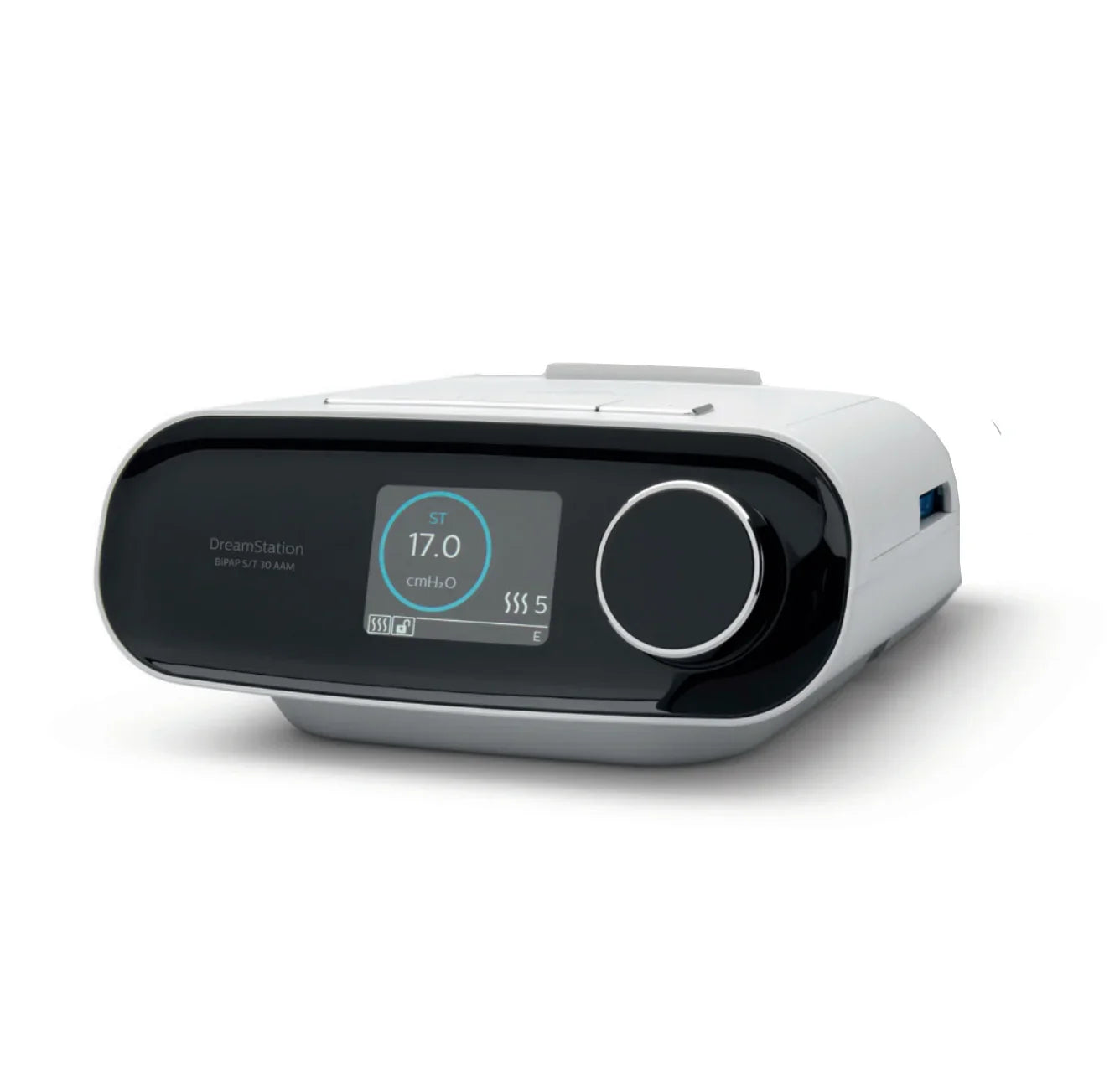 Front view of the Philips Respironics DreamStation ST30 BiPAP device with color display 