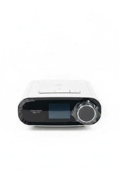 Close Up view of the Philips Respironics DreamStation ST30 BiPAP device with color display and humidifier.