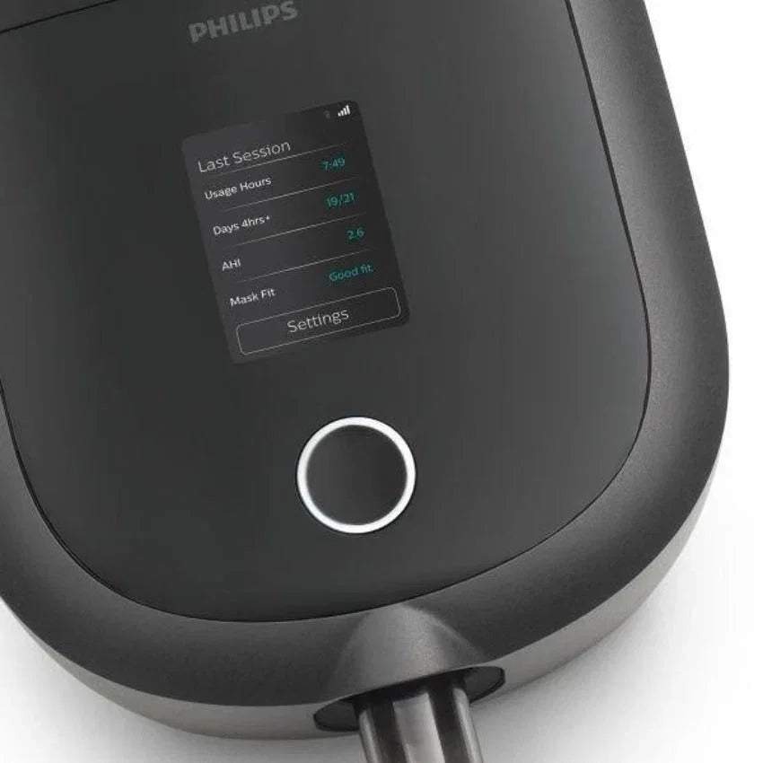 Close Up view of the Philips Respironics DreamStation 2 sleep apnea machine with modern design.