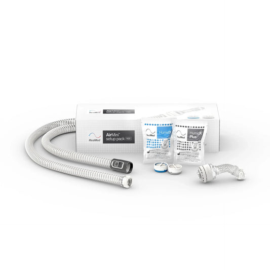 image of the N20 setup pack that shows the tube, the humid x cartridges and the connector to the mask 