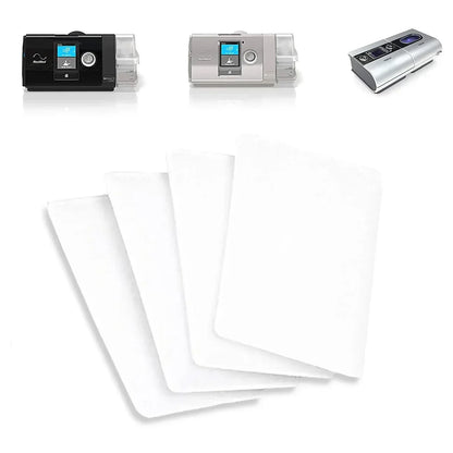 CPAP machine filters with CPAP devices for sleep apnea therapy shown on white background.
