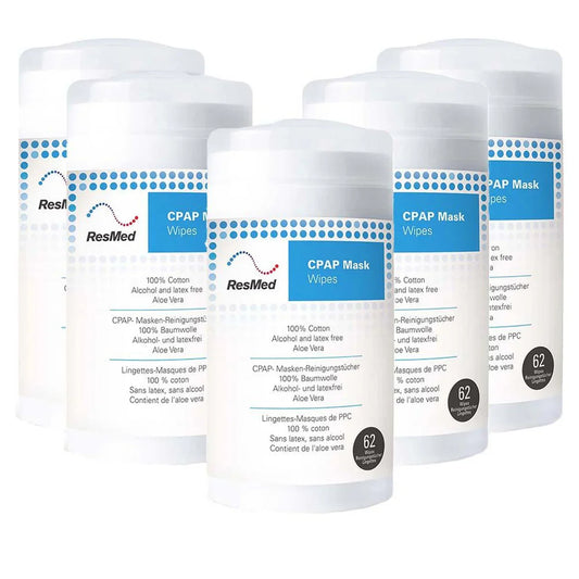 ResMed CPAP mask wipes multipack, 62-count containers for CPAP cleaning, alcohol-free.