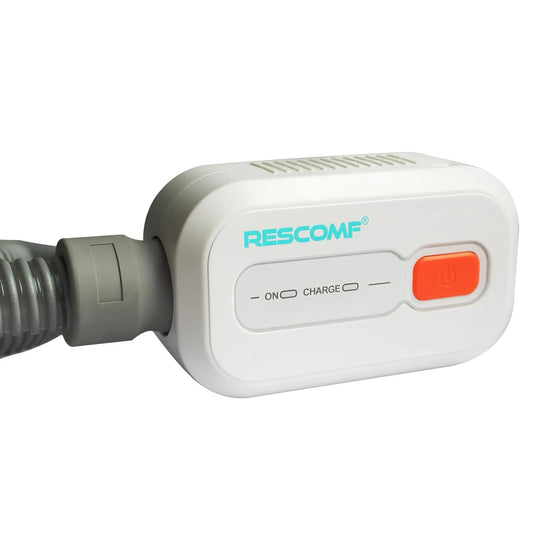 White electronic device with gray hose and 'Rescomf' branding on a white background