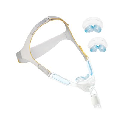 Philips Respironics Nuance Pro gel pillow CPAP mask fit pack with multiple nasal pillow cushion sizes.