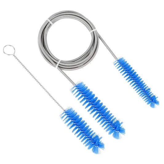 CPAP hose cleaning brush set with long flexible handle and blue bristles on white background