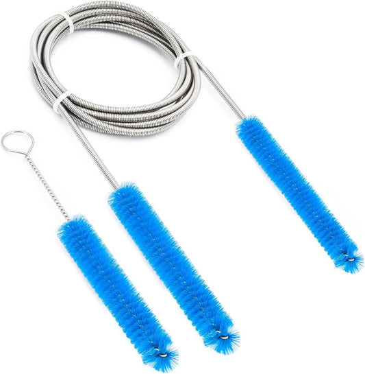 CPAP tube cleaning brush set with long flexible metal handle and blue bristles