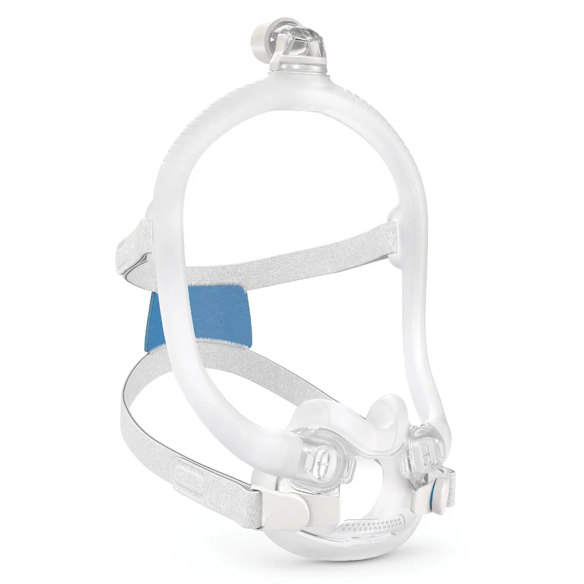 ResMed AirFit F30i full face CPAP mask with top-of-head tube connection for unrestricted movement during sleep.