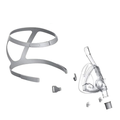 BMC F4 full face CPAP mask with adjustable headgear and tubing connector for sleep apnea therapy.