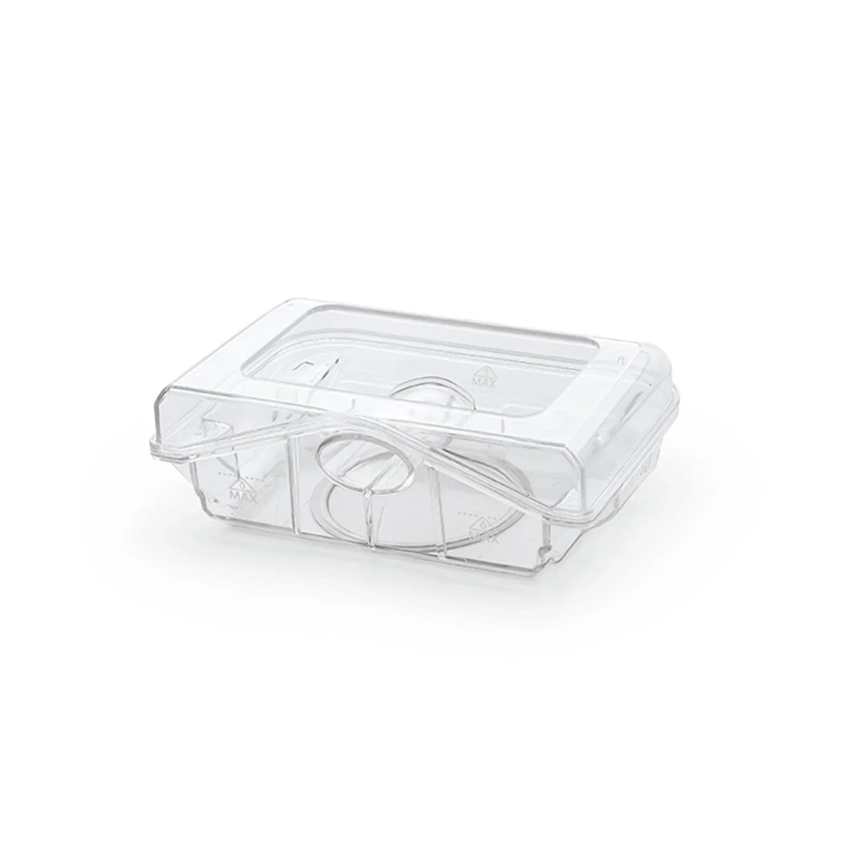 Clear plastic CPAP humidifier water chamber with max fill line