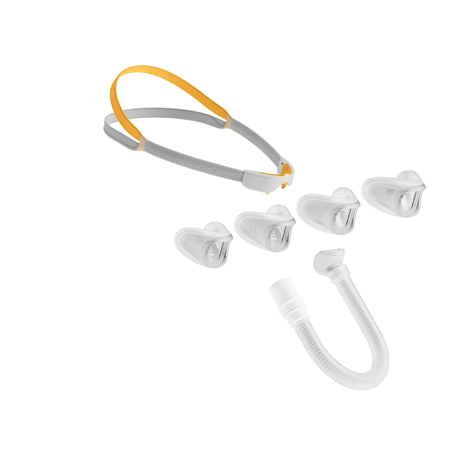 Fisher & Paykel Solo nasal CPAP mask fit pack components with cushions and accessories