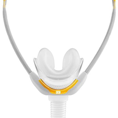 Fisher & Paykel Solo nasal CPAP mask top view showing headgear and nasal cushion design