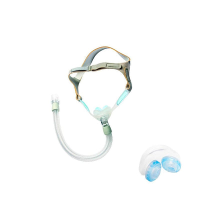 Philips Respironics Nuance Pro nasal pillow CPAP mask with soft gel pillows and gel-padded headgear.