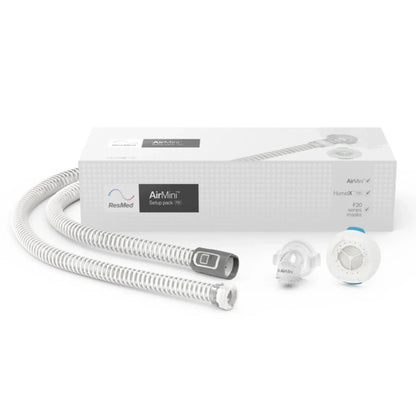 esMed AirMini F20 setup pack with AirMini tubing, F20 connector and HumidX F20 waterless humidifier cartridge