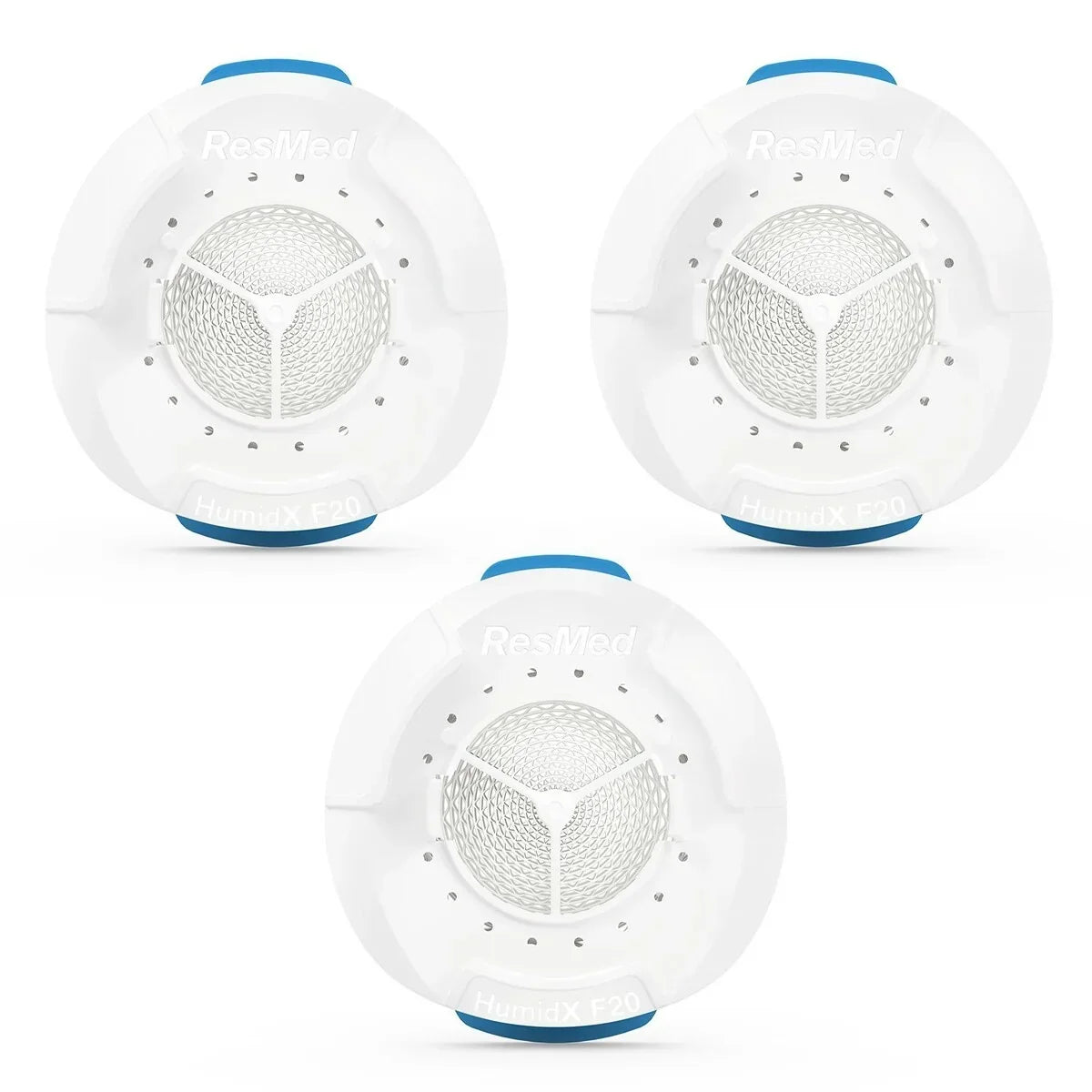 ResMed AirMini HumidX F20 waterless humidifier cartridges in a three-pack