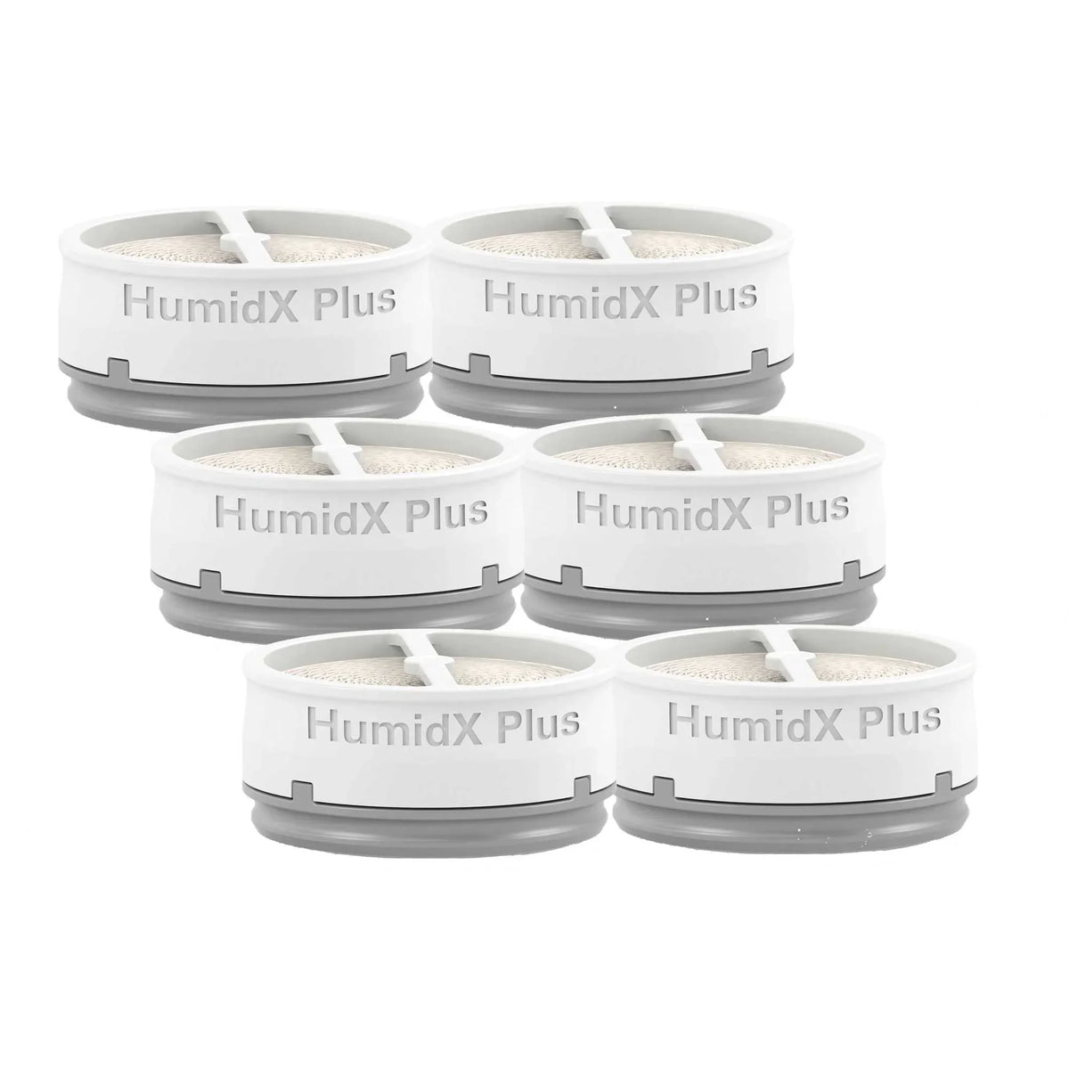 ResMed AirMini HumidX Plus six-pack of waterless humidifier cartridges for compatible AirMini CPAP masks.