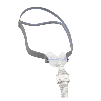 ResMed AirFit N30 nasal mask for AirMini travel CPAP therapy with under-the-nose cushion and headgear