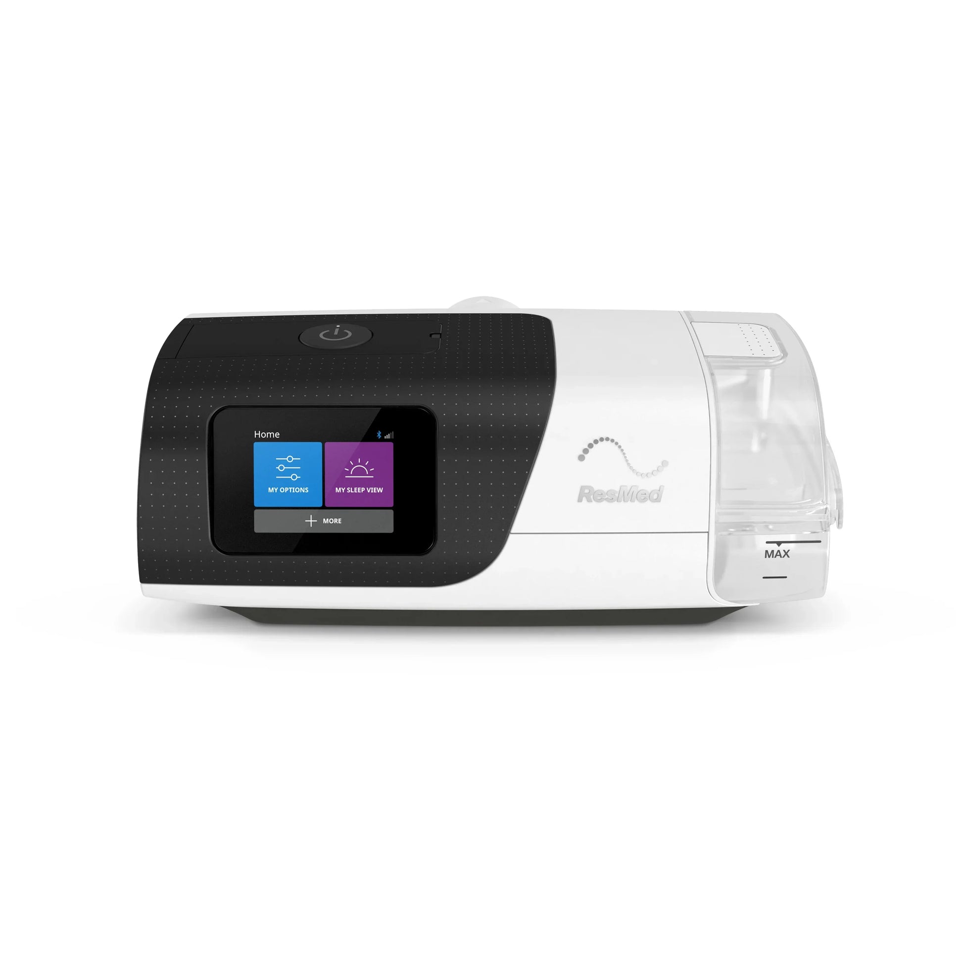 ResMed AirSense 11 AutoSet CPAP machine front and top view with integrated humidifier