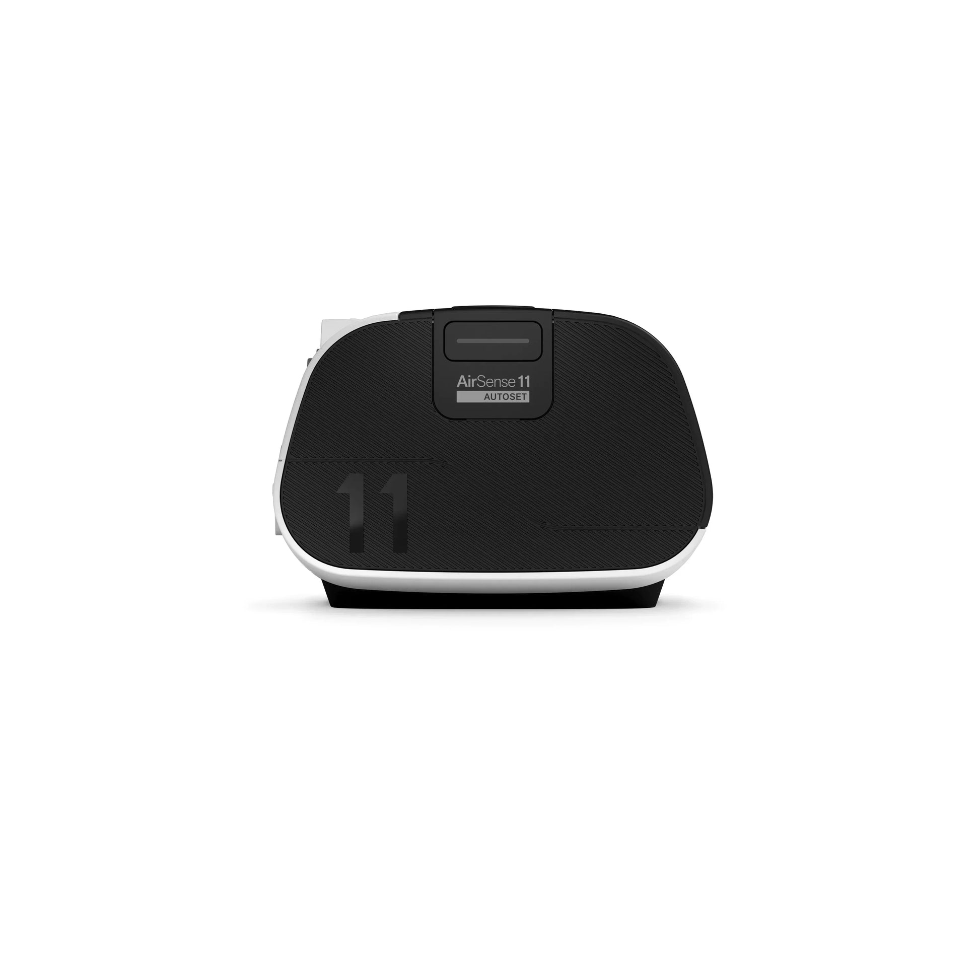 ResMed AirSense 11 AutoSet CPAP machine left side view showing humidifier chamber and device design